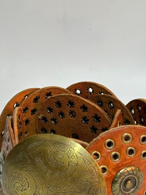 Stylish Orange Thick Rounded Metal Leather Belt - Image 5