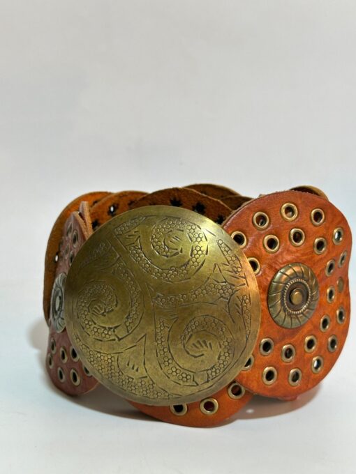 Stylish Orange Thick Rounded Metal Leather Belt - Image 4