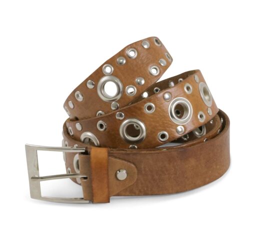 Natural Wonderful Leather Belt With Iron Circles