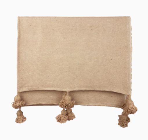 Pom Pom Blanket Camel