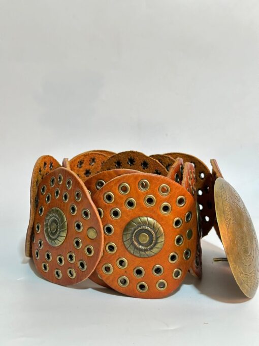 Stylish Orange Thick Rounded Metal Leather Belt - Image 2