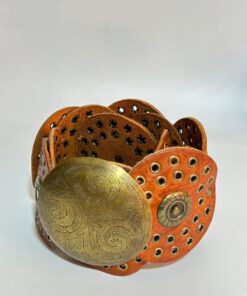 Stylish Orange Thick Rounded Metal Leather Belt
