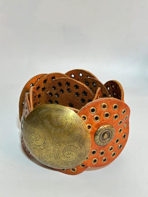 Stylish Orange Thick Rounded Metal Leather Belt