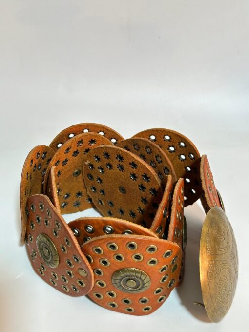 Stylish Orange Thick Rounded Metal Leather Belt - Image 3